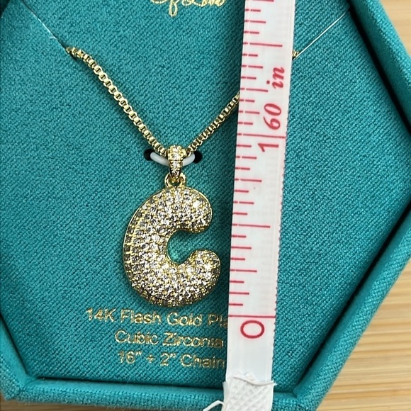 Brand New 14K Gold Plated Necklace Sparkly Rhinestone Bubble Letter Monogram “C” - Picture 6 of 13
